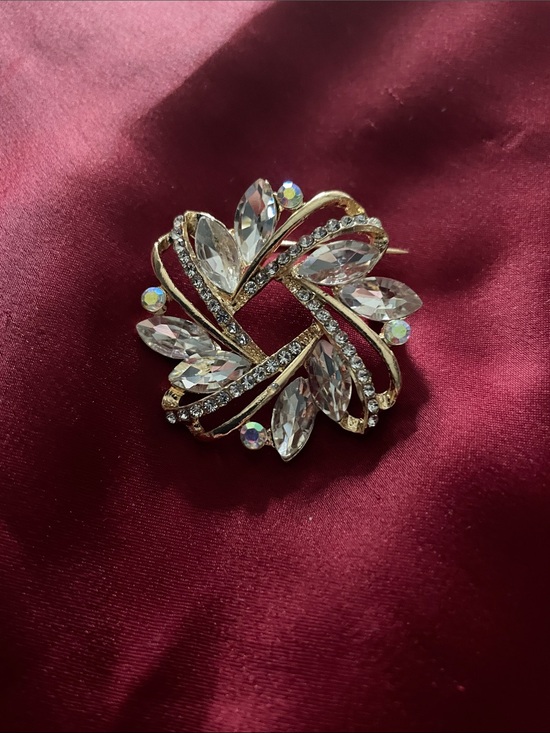 Source Unknown Jewelry - Source Unknown Gold-Tone Clear Crystal Floral Swirl Brooch